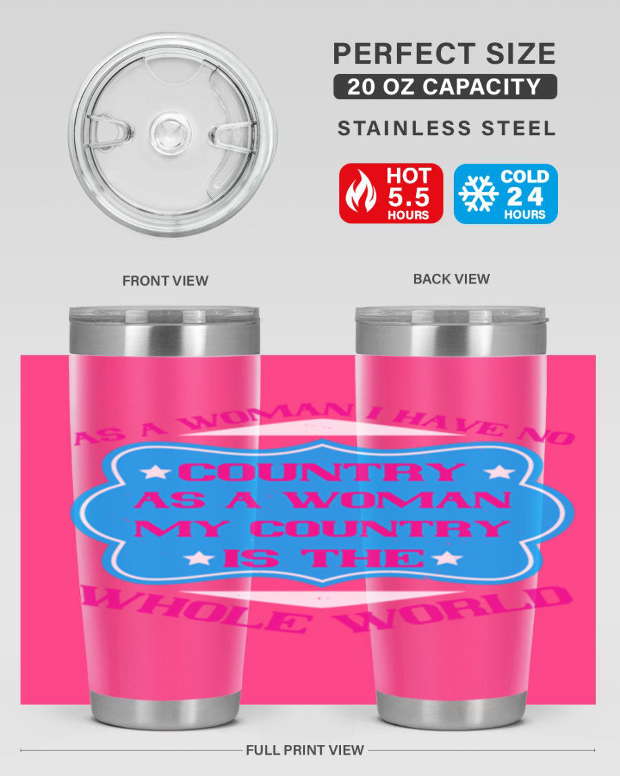 Stylish 20oz and 30oz stainless steel tumblers with empowering message for women, featuring double wall vacuum insulation and drink-thru lid.