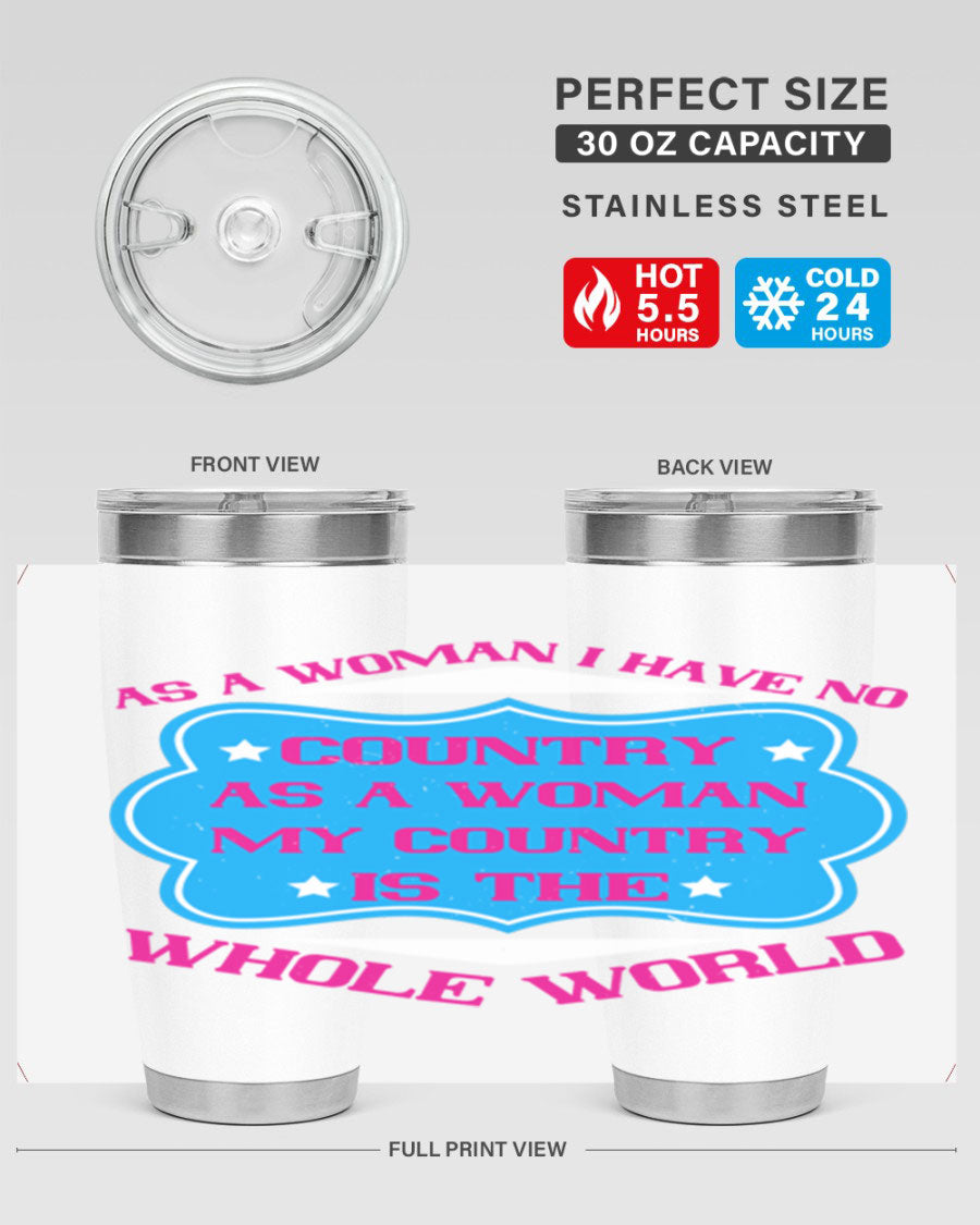 Stylish 20oz and 30oz stainless steel tumblers with empowering message for women, featuring double wall vacuum insulation and drink-thru lid.