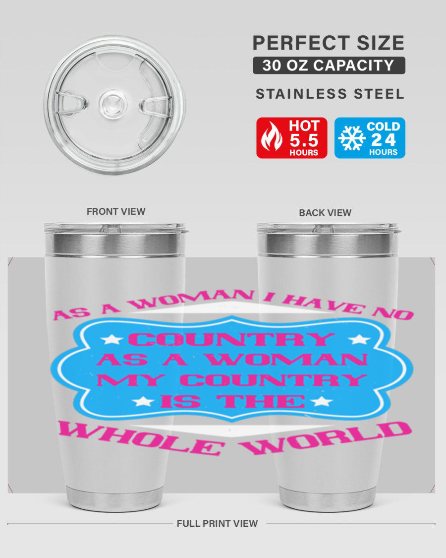 Stylish 20oz and 30oz stainless steel tumblers with empowering message for women, featuring double wall vacuum insulation and drink-thru lid.