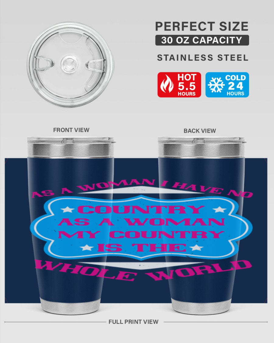 Stylish 20oz and 30oz stainless steel tumblers with empowering message for women, featuring double wall vacuum insulation and drink-thru lid.