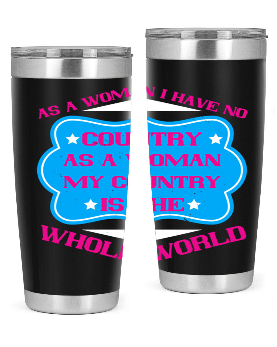 Stylish 20oz and 30oz stainless steel tumblers with empowering message for women, featuring double wall vacuum insulation and drink-thru lid.