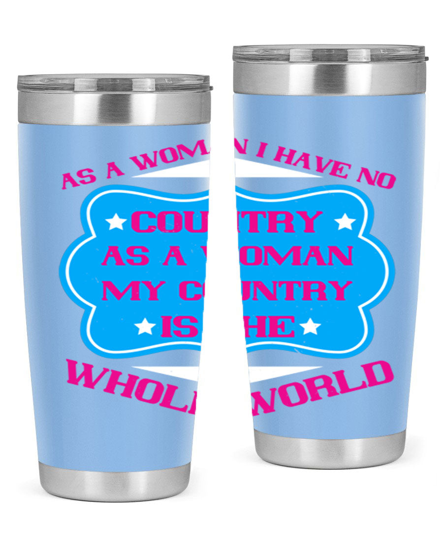 Stylish 20oz and 30oz stainless steel tumblers with empowering message for women, featuring double wall vacuum insulation and drink-thru lid.