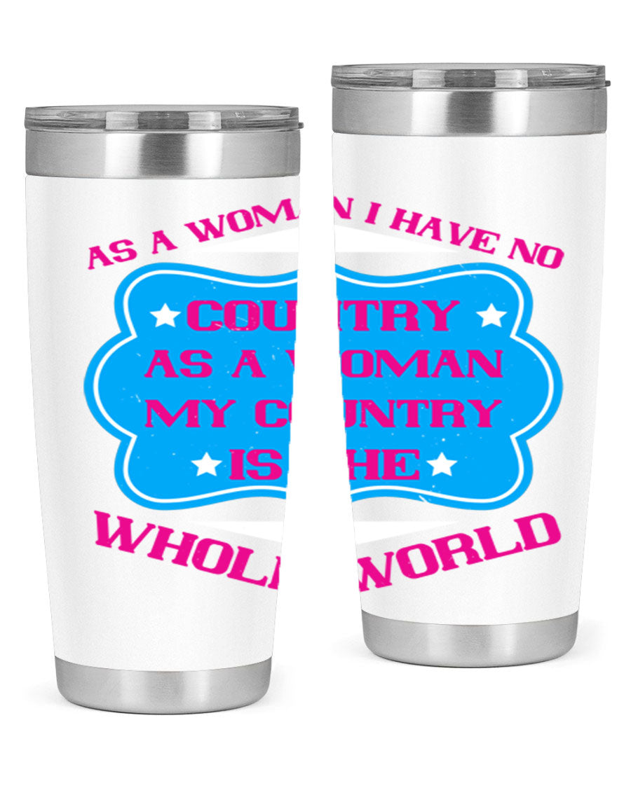 Stylish 20oz and 30oz stainless steel tumblers with empowering message for women, featuring double wall vacuum insulation and drink-thru lid.