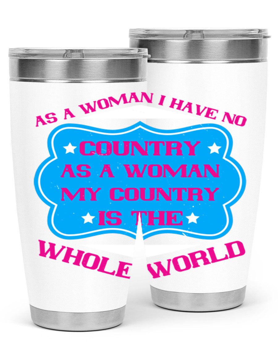 Stylish 20oz and 30oz stainless steel tumblers with empowering message for women, featuring double wall vacuum insulation and drink-thru lid.