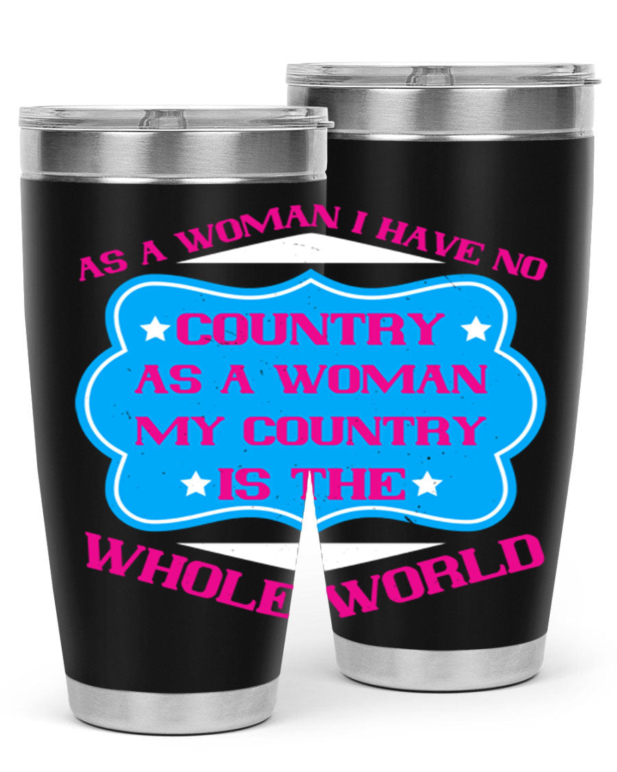 Stylish 20oz and 30oz stainless steel tumblers with empowering message for women, featuring double wall vacuum insulation and drink-thru lid.