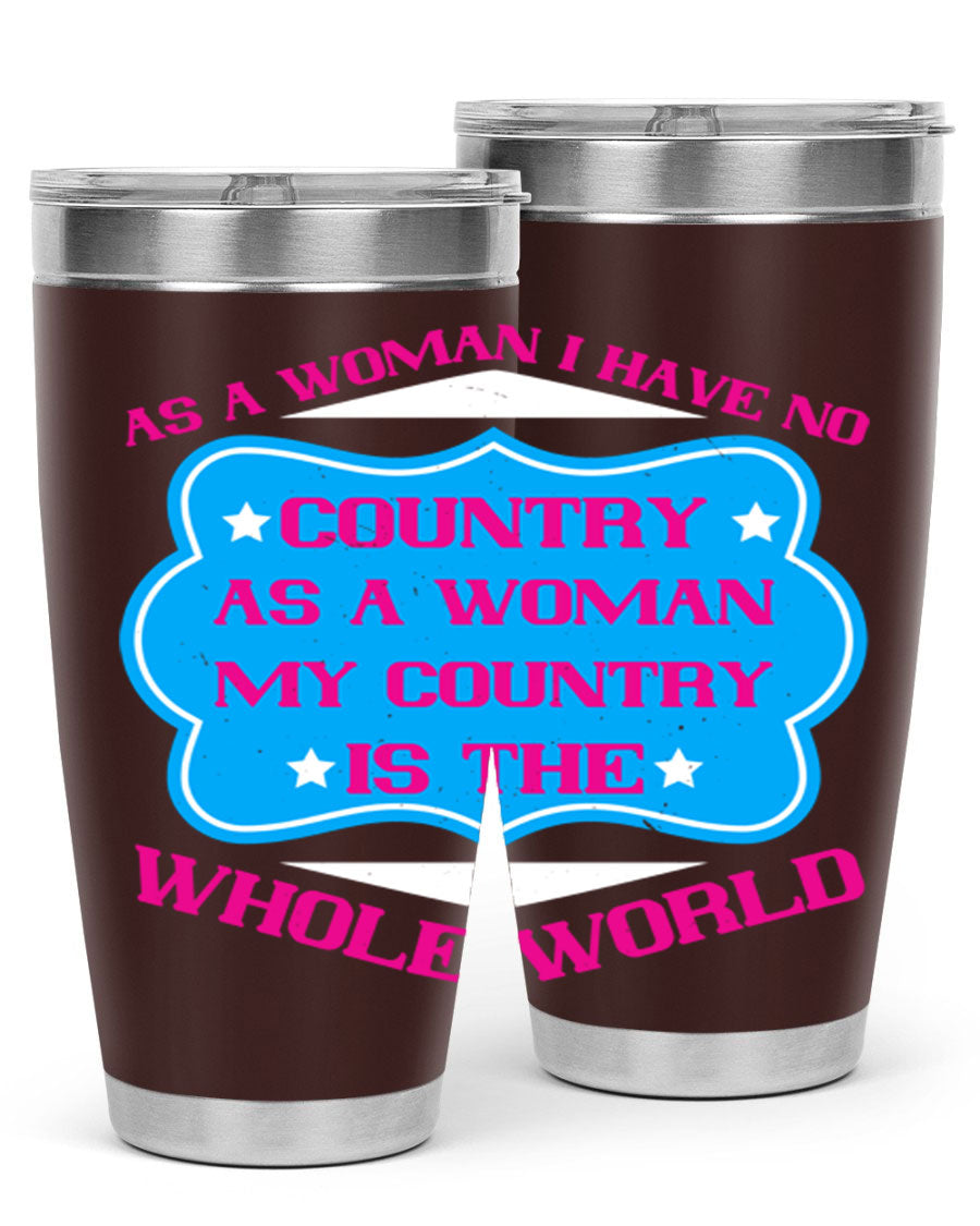 Stylish 20oz and 30oz stainless steel tumblers with empowering message for women, featuring double wall vacuum insulation and drink-thru lid.