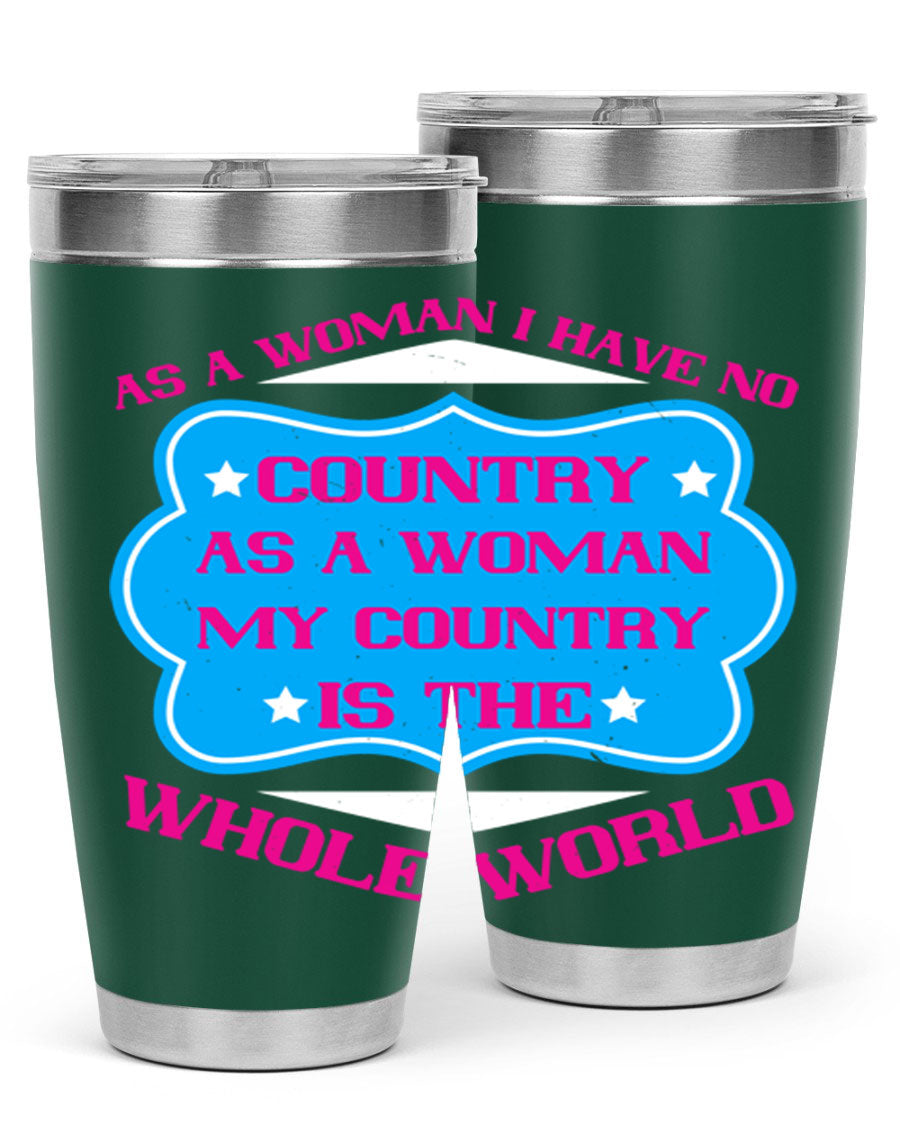 Stylish 20oz and 30oz stainless steel tumblers with empowering message for women, featuring double wall vacuum insulation and drink-thru lid.