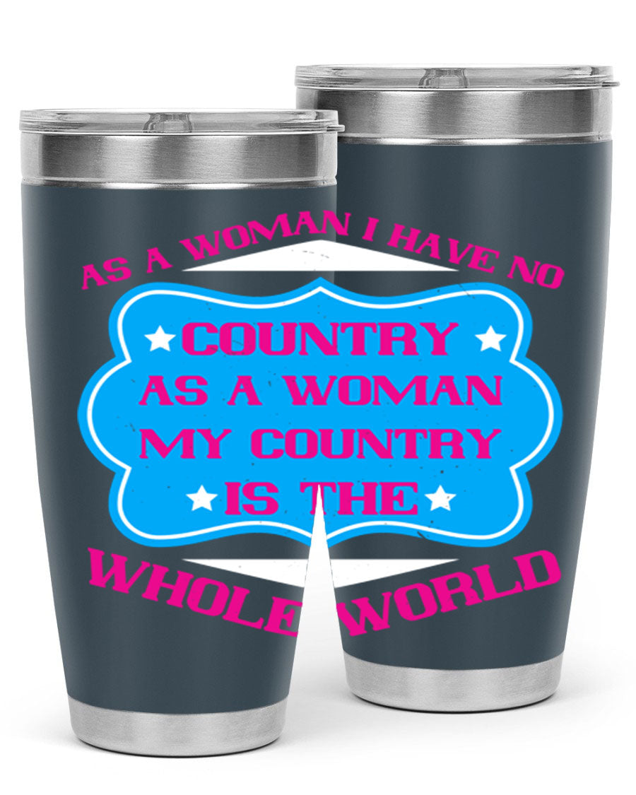 Stylish 20oz and 30oz stainless steel tumblers with empowering message for women, featuring double wall vacuum insulation and drink-thru lid.