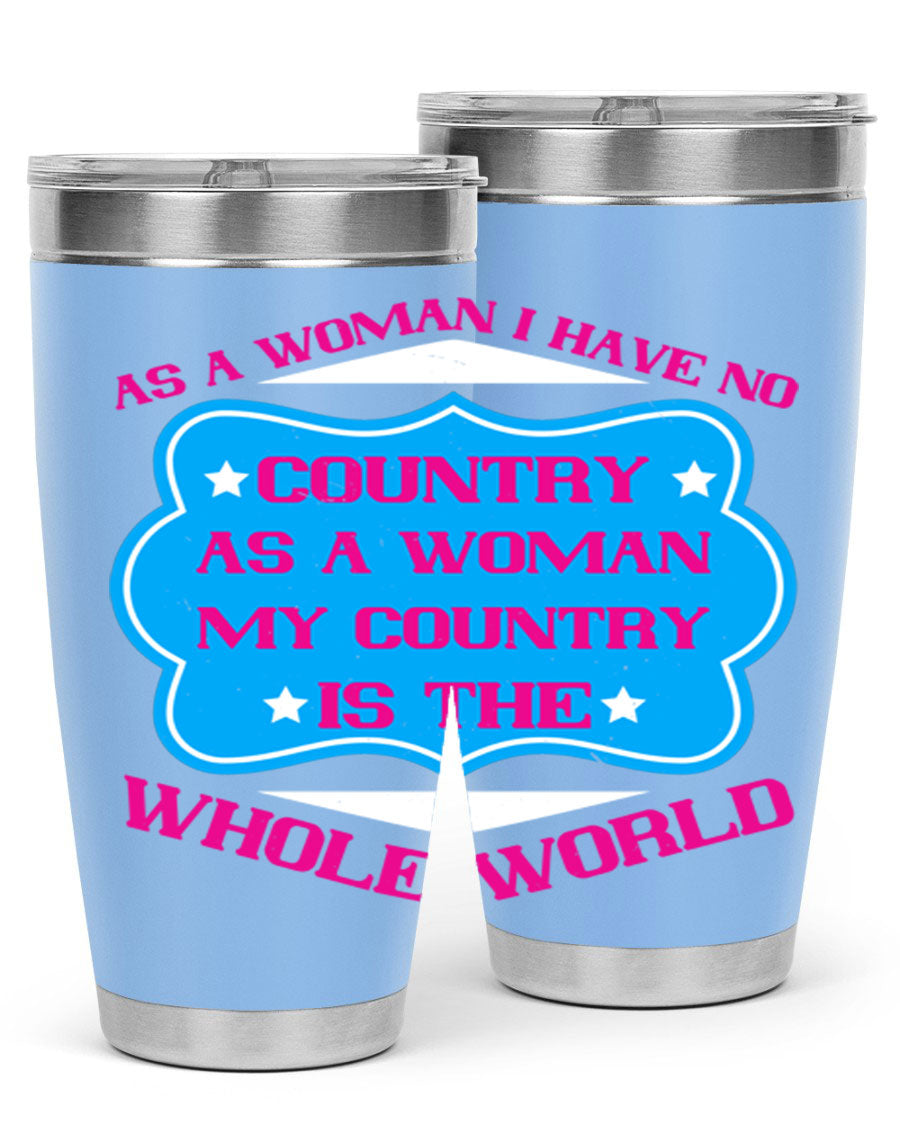 Stylish 20oz and 30oz stainless steel tumblers with empowering message for women, featuring double wall vacuum insulation and drink-thru lid.