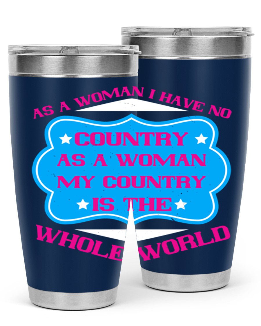 Stylish 20oz and 30oz stainless steel tumblers with empowering message for women, featuring double wall vacuum insulation and drink-thru lid.