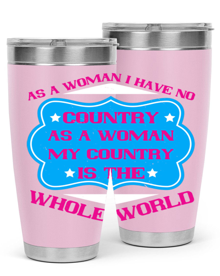 Stylish 20oz and 30oz stainless steel tumblers with empowering message for women, featuring double wall vacuum insulation and drink-thru lid.