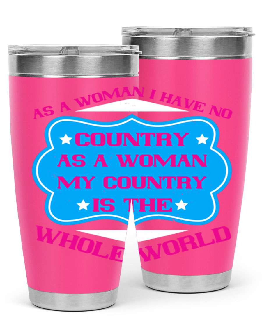 Stylish 20oz and 30oz stainless steel tumblers with empowering message for women, featuring double wall vacuum insulation and drink-thru lid.