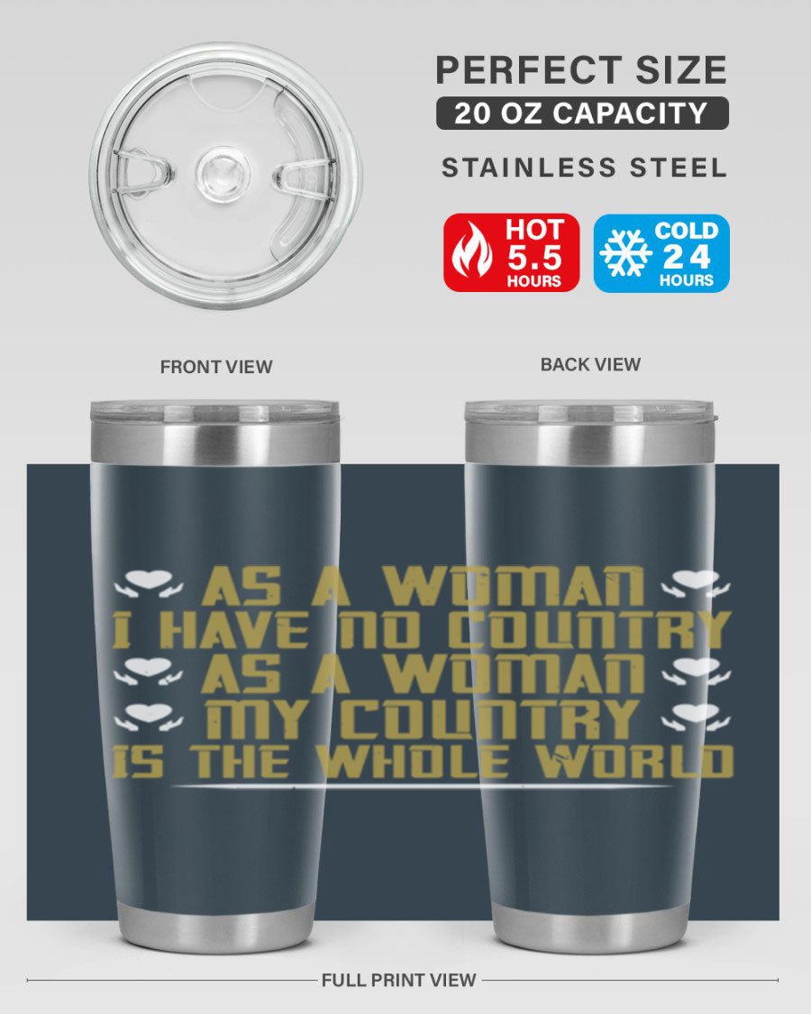 Stylish 20oz and 30oz stainless steel tumblers with a modern design, perfect for hot and cold beverages, celebrating women's empowerment.