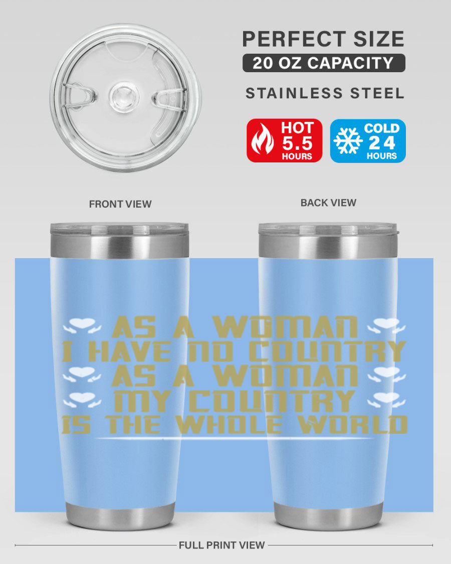 Stylish 20oz and 30oz stainless steel tumblers with a modern design, perfect for hot and cold beverages, celebrating women's empowerment.