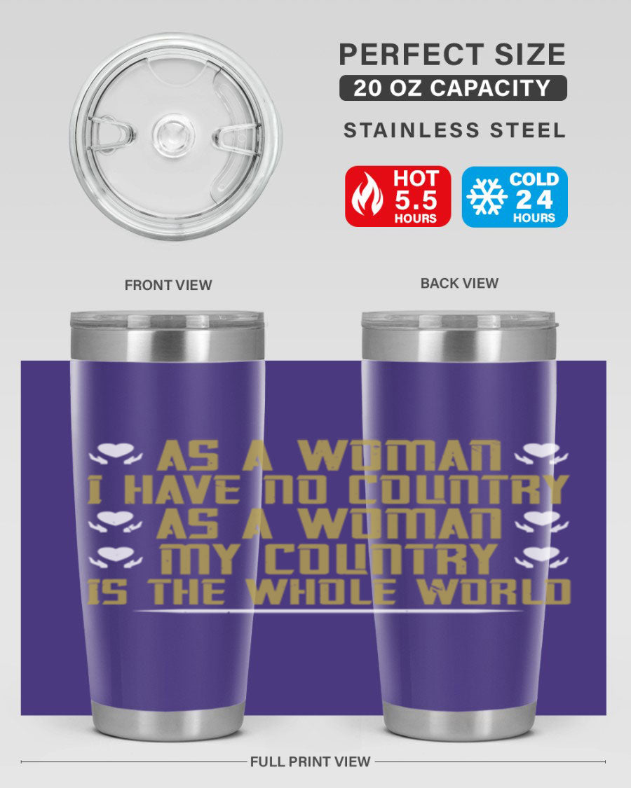 Stylish 20oz and 30oz stainless steel tumblers with a modern design, perfect for hot and cold beverages, celebrating women's empowerment.