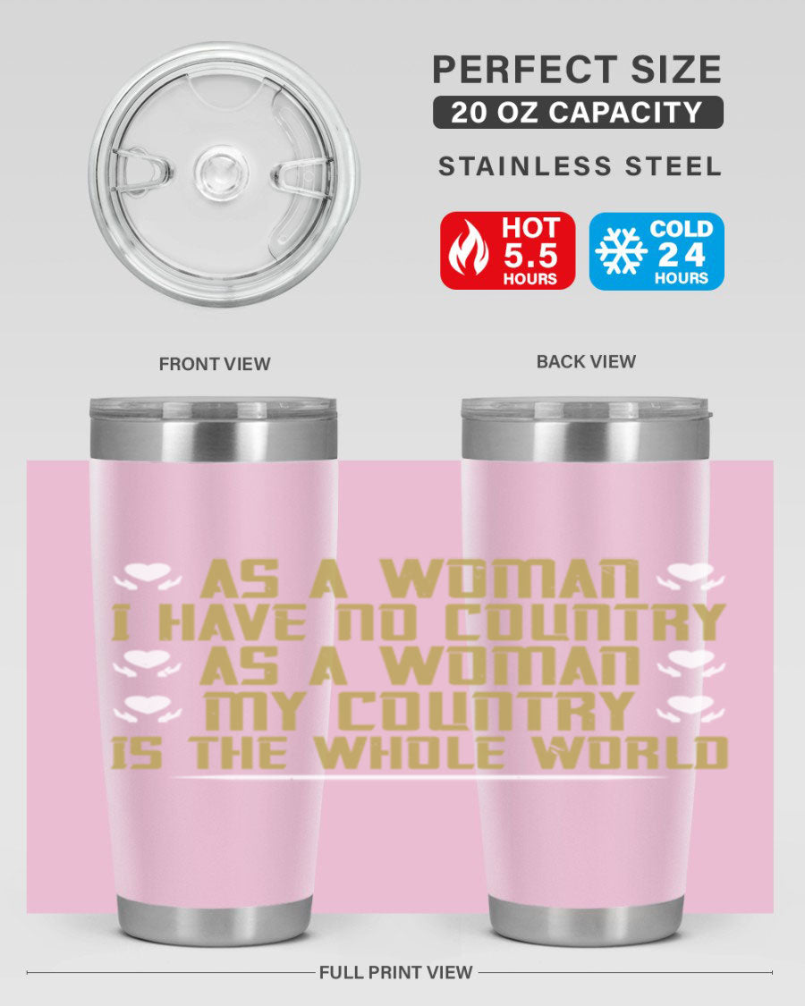 Stylish 20oz and 30oz stainless steel tumblers with a modern design, perfect for hot and cold beverages, celebrating women's empowerment.