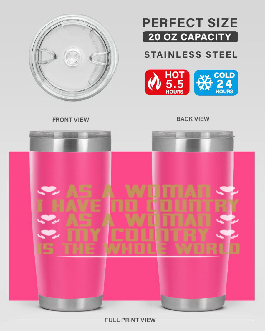 Stylish 20oz and 30oz stainless steel tumblers with a modern design, perfect for hot and cold beverages, celebrating women's empowerment.