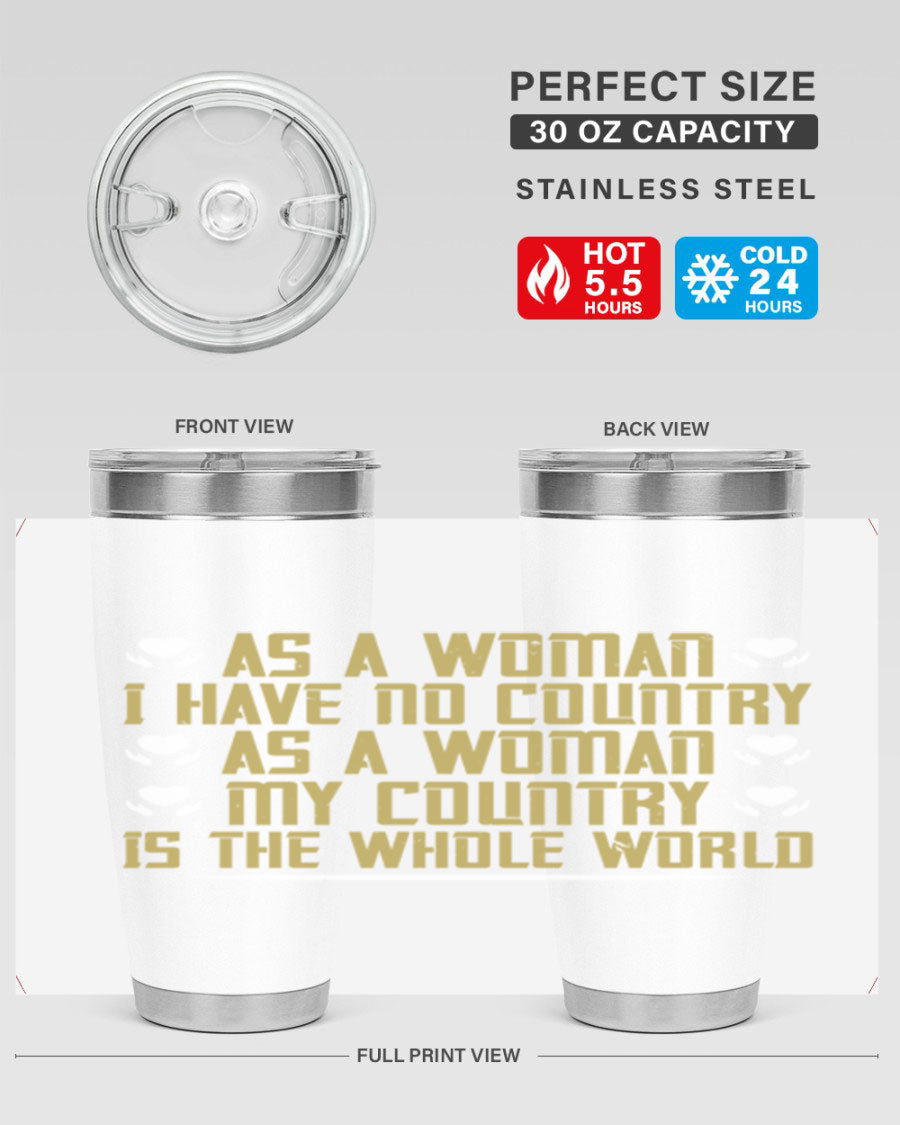 Stylish 20oz and 30oz stainless steel tumblers with a modern design, perfect for hot and cold beverages, celebrating women's empowerment.