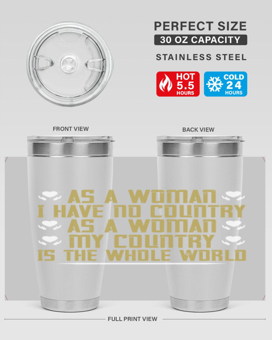 Stylish 20oz and 30oz stainless steel tumblers with a modern design, perfect for hot and cold beverages, celebrating women's empowerment.