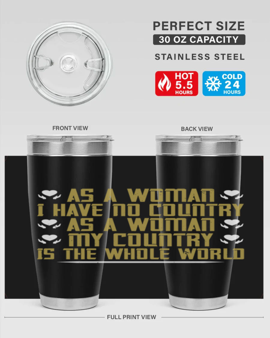 Stylish 20oz and 30oz stainless steel tumblers with a modern design, perfect for hot and cold beverages, celebrating women's empowerment.