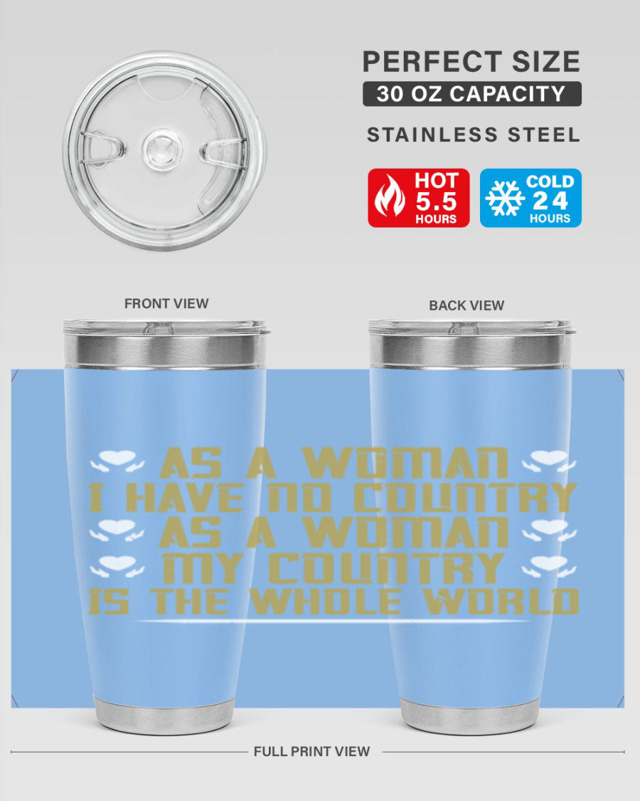 Stylish 20oz and 30oz stainless steel tumblers with a modern design, perfect for hot and cold beverages, celebrating women's empowerment.