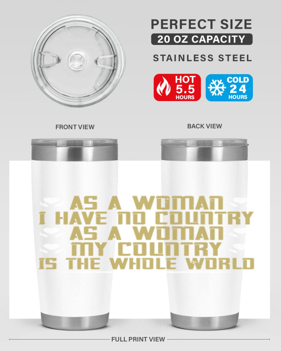 Stylish 20oz and 30oz stainless steel tumblers with a modern design, perfect for hot and cold beverages, celebrating women's empowerment.