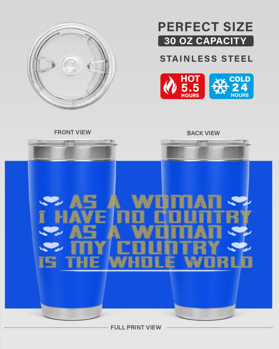 Stylish 20oz and 30oz stainless steel tumblers with a modern design, perfect for hot and cold beverages, celebrating women's empowerment.