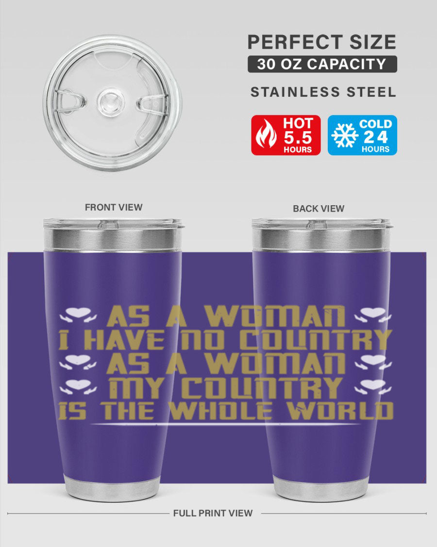 Stylish 20oz and 30oz stainless steel tumblers with a modern design, perfect for hot and cold beverages, celebrating women's empowerment.