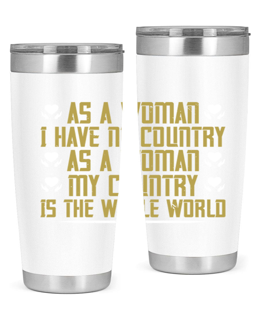 Stylish 20oz and 30oz stainless steel tumblers with a modern design, perfect for hot and cold beverages, celebrating women's empowerment.