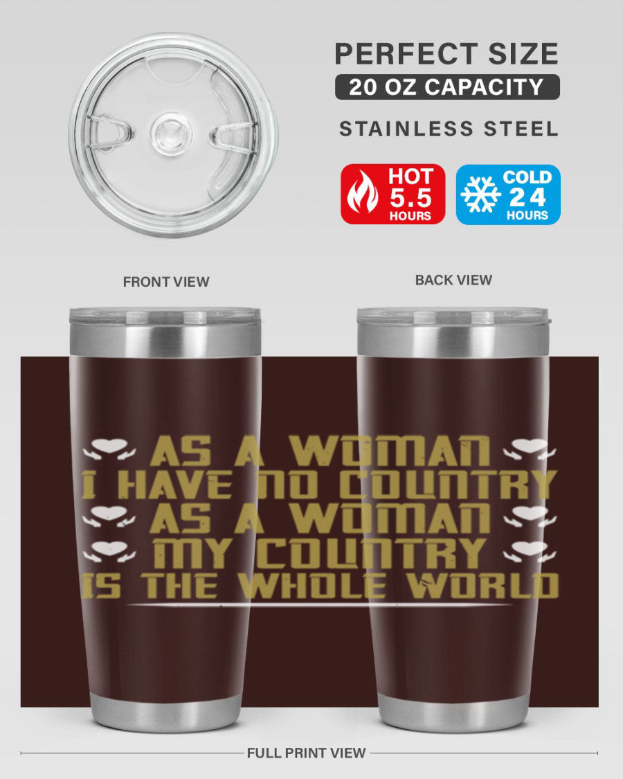 Stylish 20oz and 30oz stainless steel tumblers with a modern design, perfect for hot and cold beverages, celebrating women's empowerment.