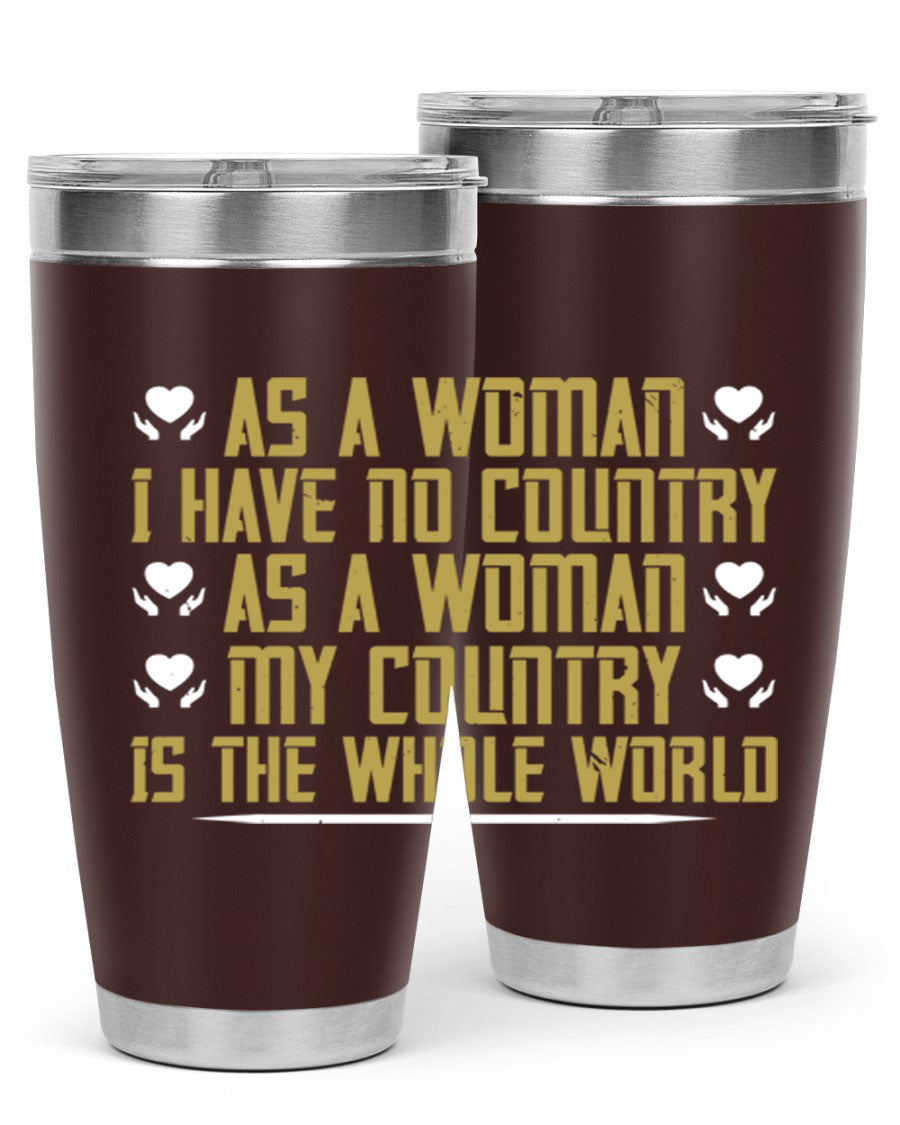 Stylish 20oz and 30oz stainless steel tumblers with a modern design, perfect for hot and cold beverages, celebrating women's empowerment.