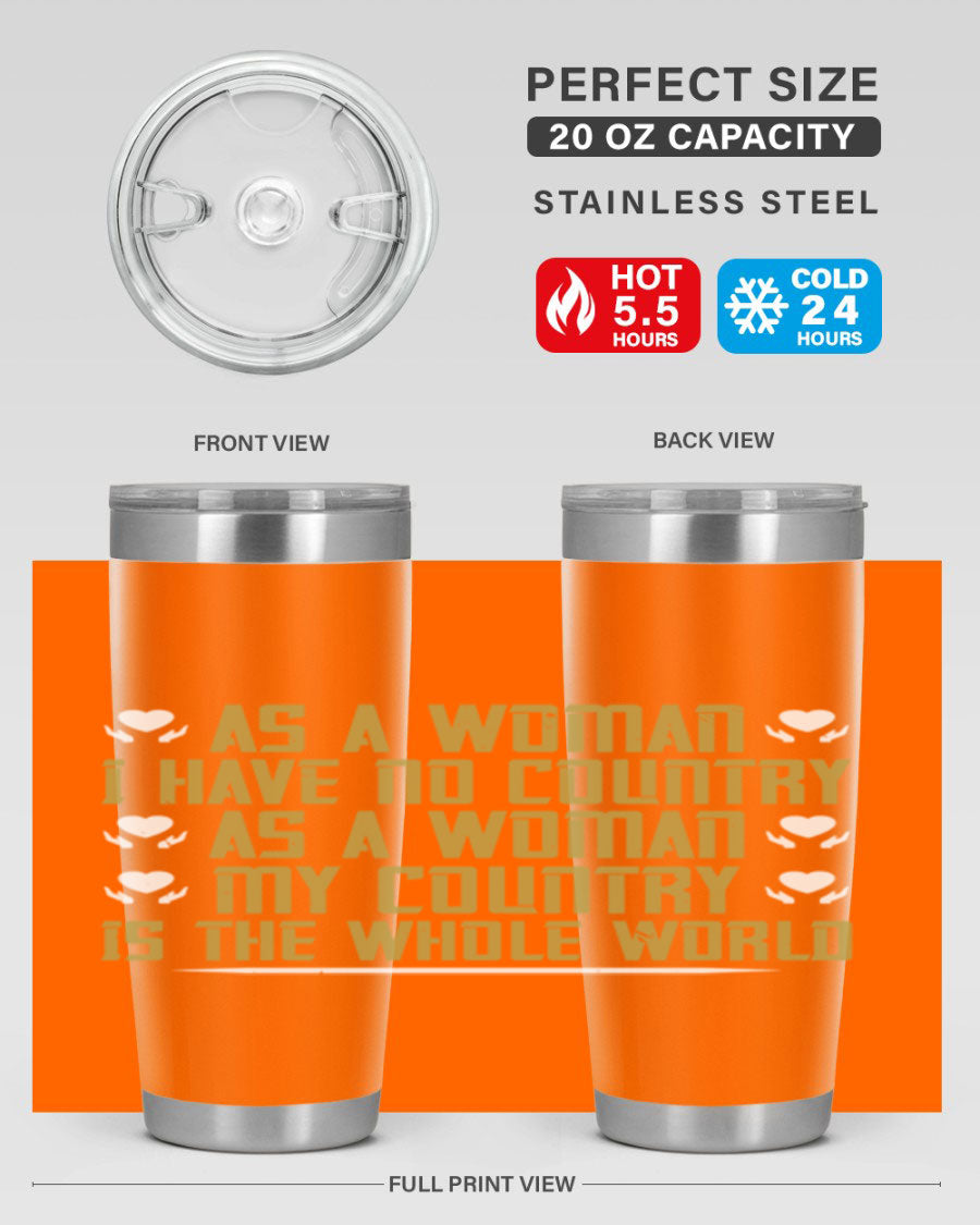 Stylish 20oz and 30oz stainless steel tumblers with a modern design, perfect for hot and cold beverages, celebrating women's empowerment.