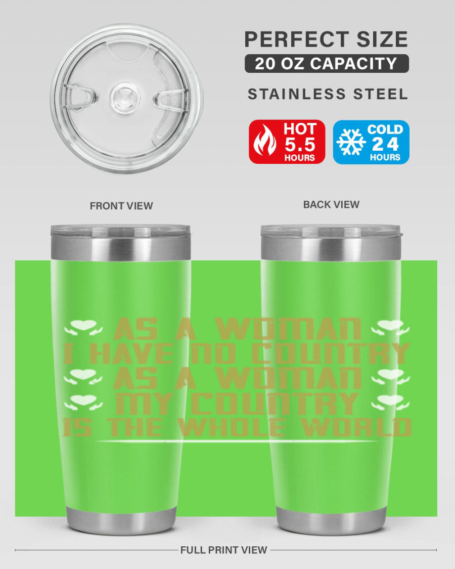 Stylish 20oz and 30oz stainless steel tumblers with a modern design, perfect for hot and cold beverages, celebrating women's empowerment.