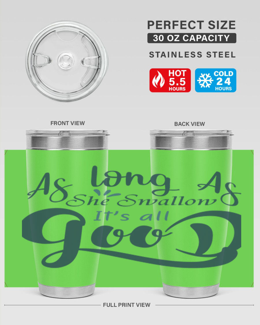 A 20oz and 30oz as long as 180# fishing tumbler made of double wall vacuum stainless steel with a drink-thru lid, showcasing its sleek design.