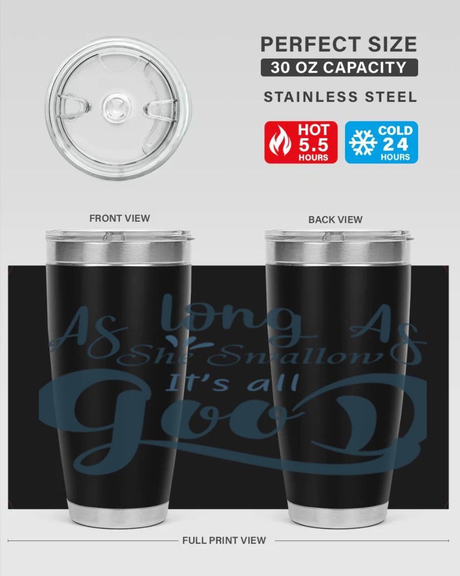 A 20oz and 30oz as long as 180# fishing tumbler made of double wall vacuum stainless steel with a drink-thru lid, showcasing its sleek design.