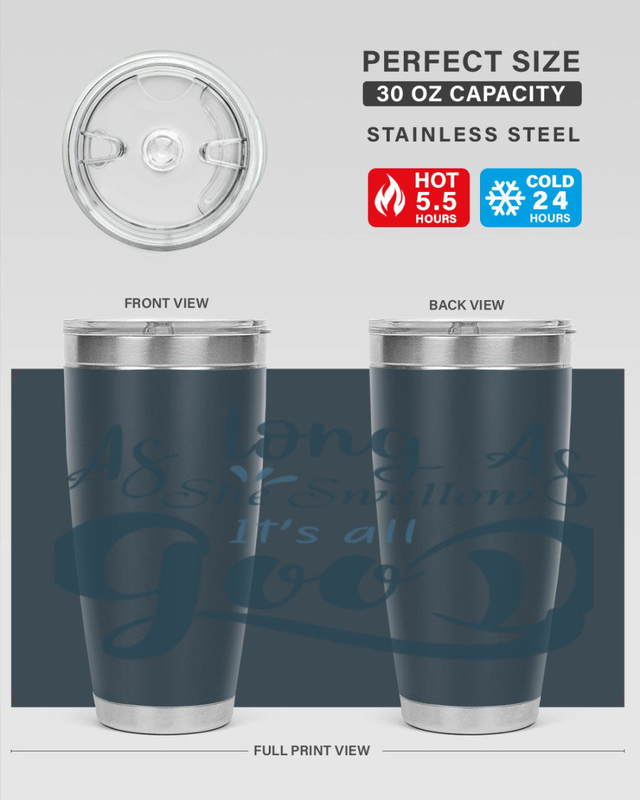 A 20oz and 30oz as long as 180# fishing tumbler made of double wall vacuum stainless steel with a drink-thru lid, showcasing its sleek design.