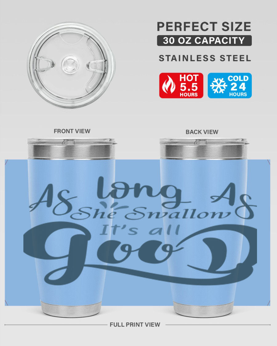 A 20oz and 30oz as long as 180# fishing tumbler made of double wall vacuum stainless steel with a drink-thru lid, showcasing its sleek design.