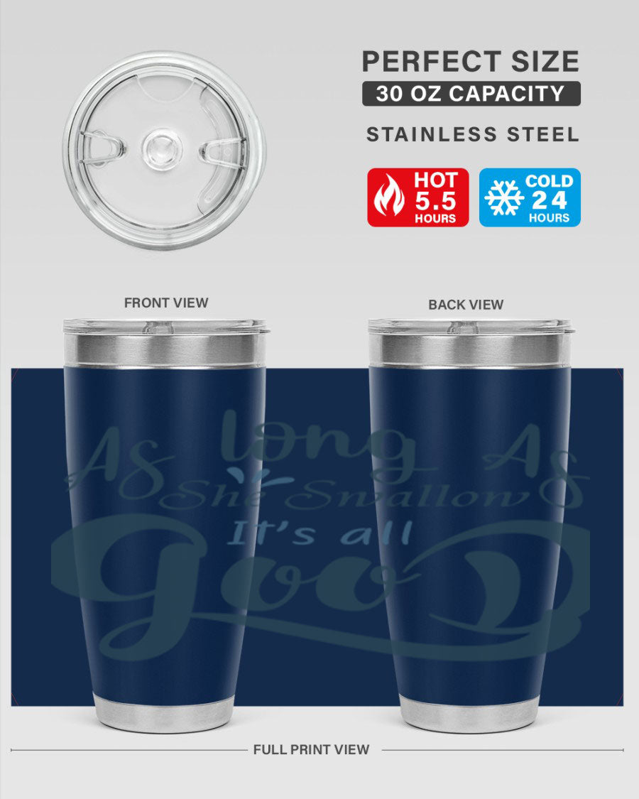 A 20oz and 30oz as long as 180# fishing tumbler made of double wall vacuum stainless steel with a drink-thru lid, showcasing its sleek design.