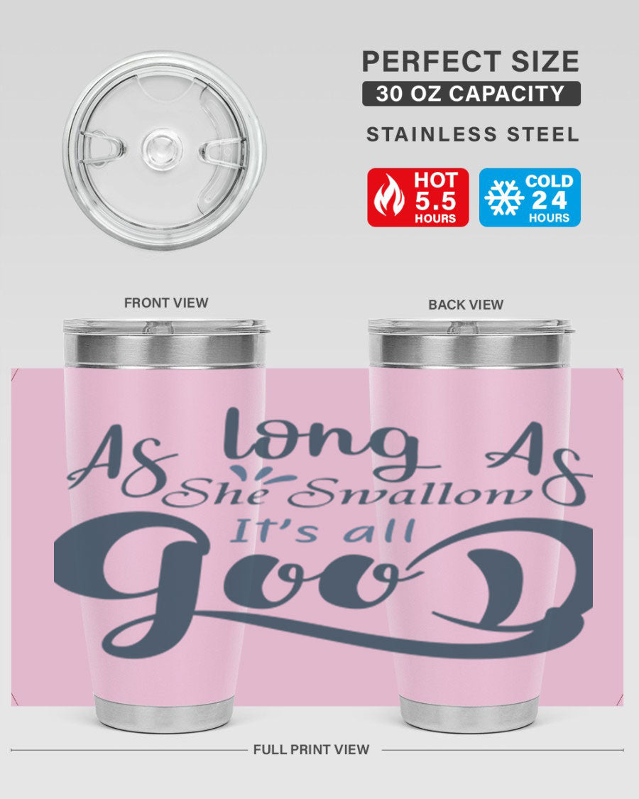 A 20oz and 30oz as long as 180# fishing tumbler made of double wall vacuum stainless steel with a drink-thru lid, showcasing its sleek design.