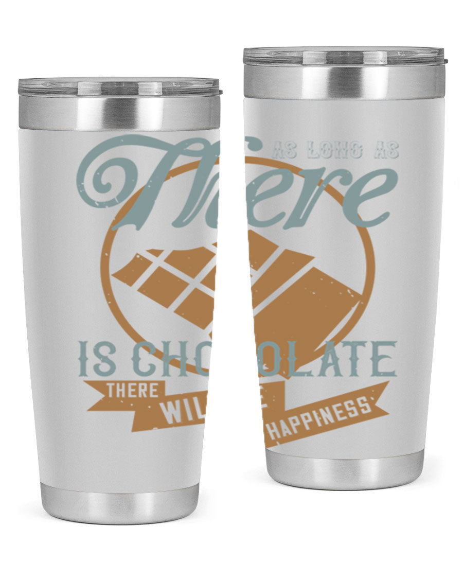 A stylish double wall vacuum stainless steel tumbler with a chocolate-themed design, perfect for keeping beverages hot or cold.