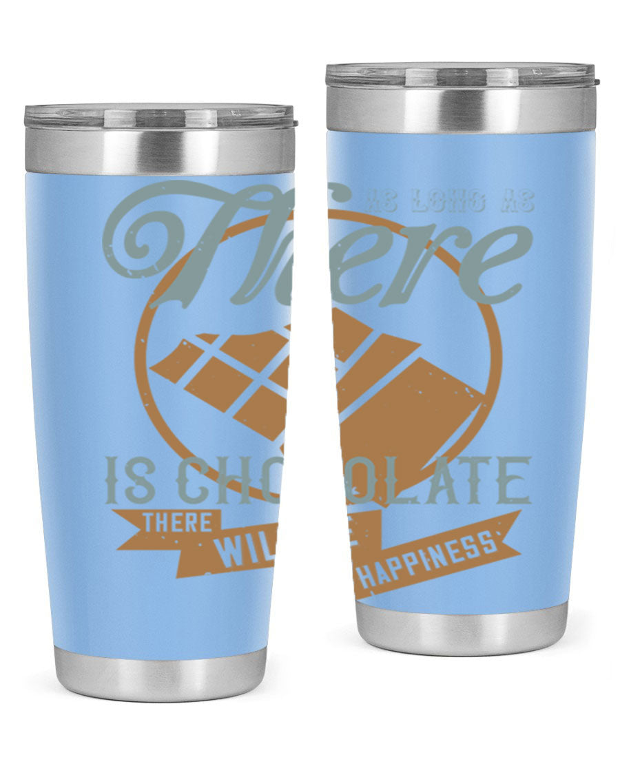 A stylish double wall vacuum stainless steel tumbler with a chocolate-themed design, perfect for keeping beverages hot or cold.