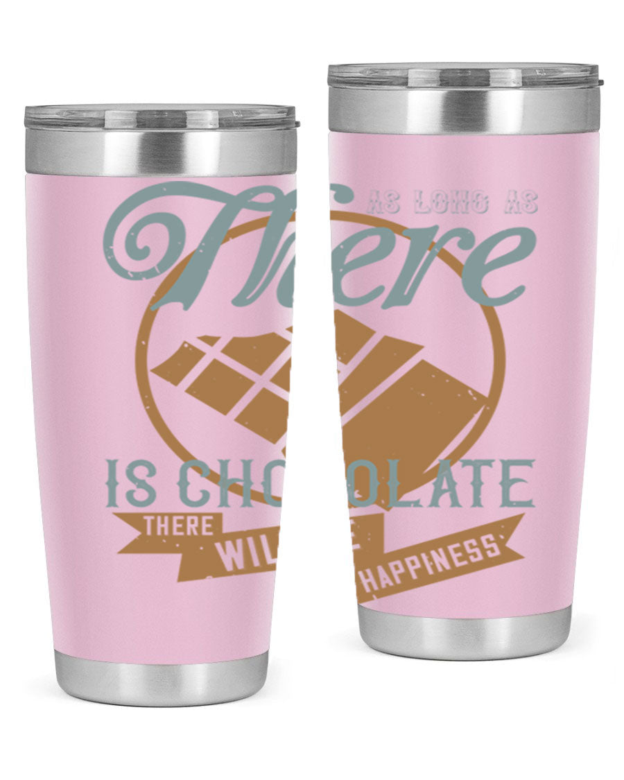 A stylish double wall vacuum stainless steel tumbler with a chocolate-themed design, perfect for keeping beverages hot or cold.