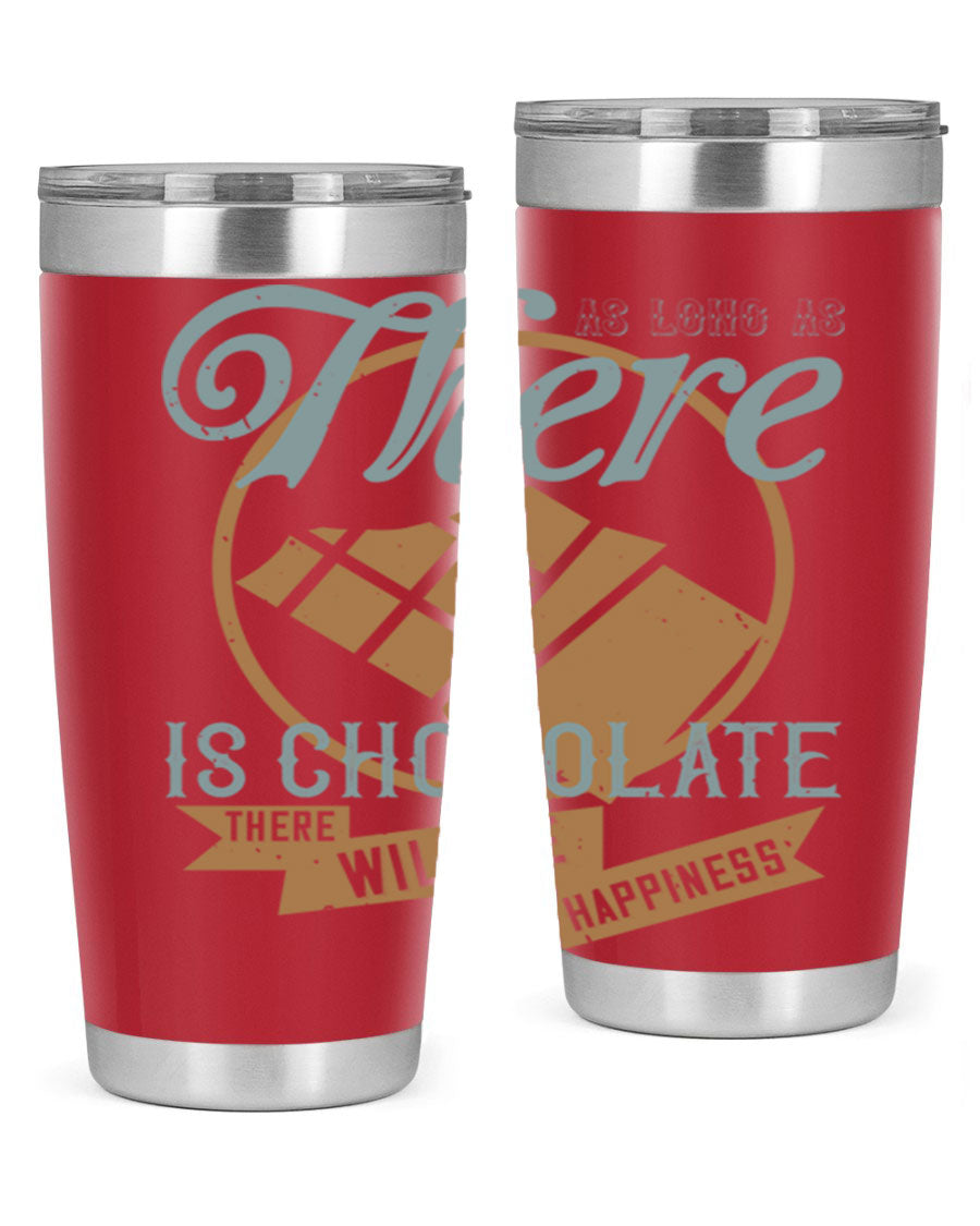 A stylish double wall vacuum stainless steel tumbler with a chocolate-themed design, perfect for keeping beverages hot or cold.