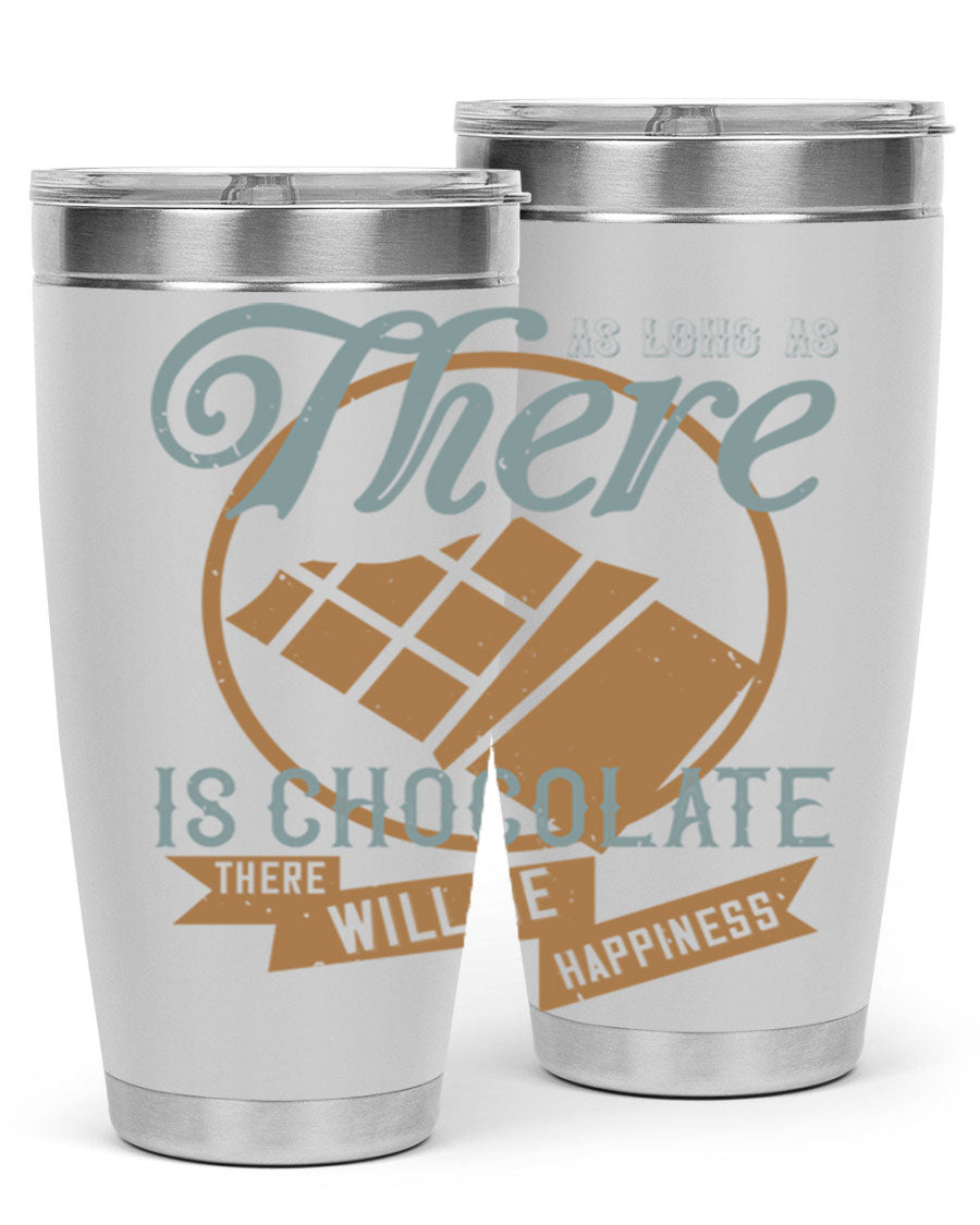 A stylish double wall vacuum stainless steel tumbler with a chocolate-themed design, perfect for keeping beverages hot or cold.