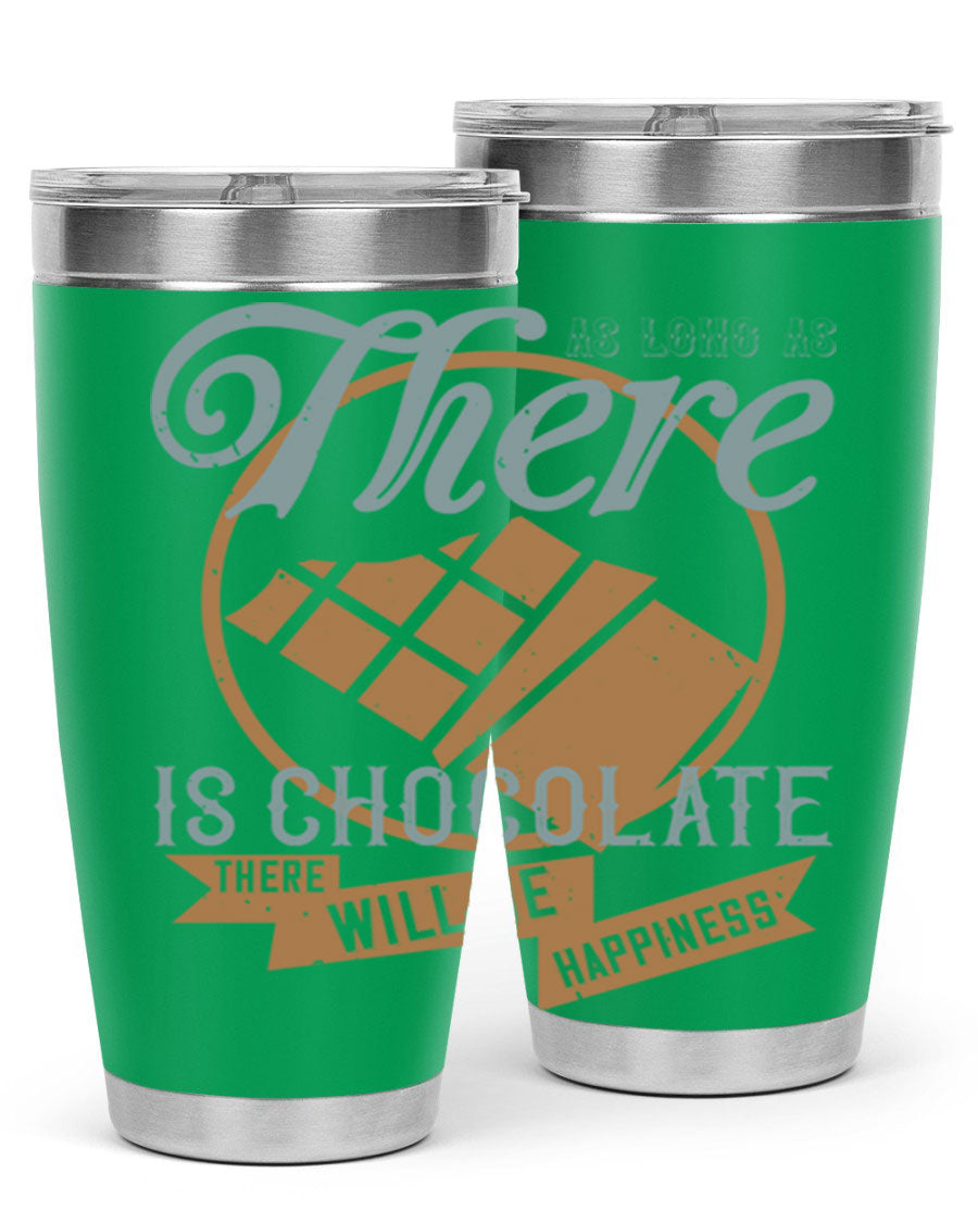 A stylish double wall vacuum stainless steel tumbler with a chocolate-themed design, perfect for keeping beverages hot or cold.