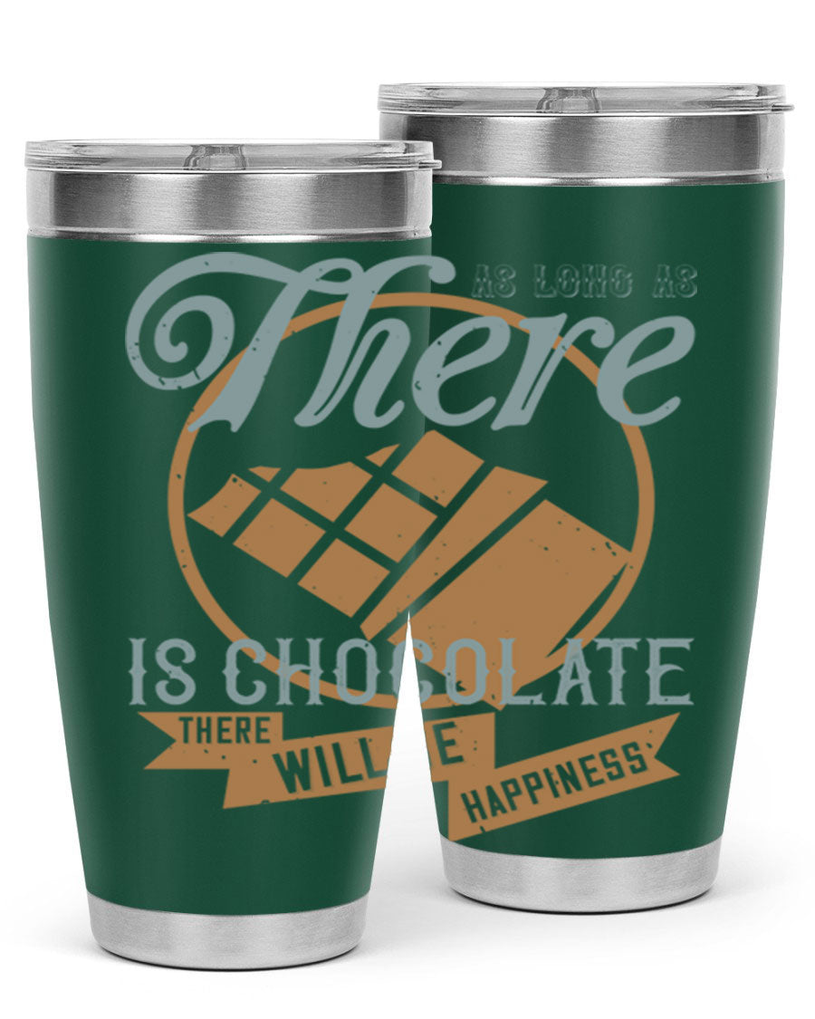 A stylish double wall vacuum stainless steel tumbler with a chocolate-themed design, perfect for keeping beverages hot or cold.