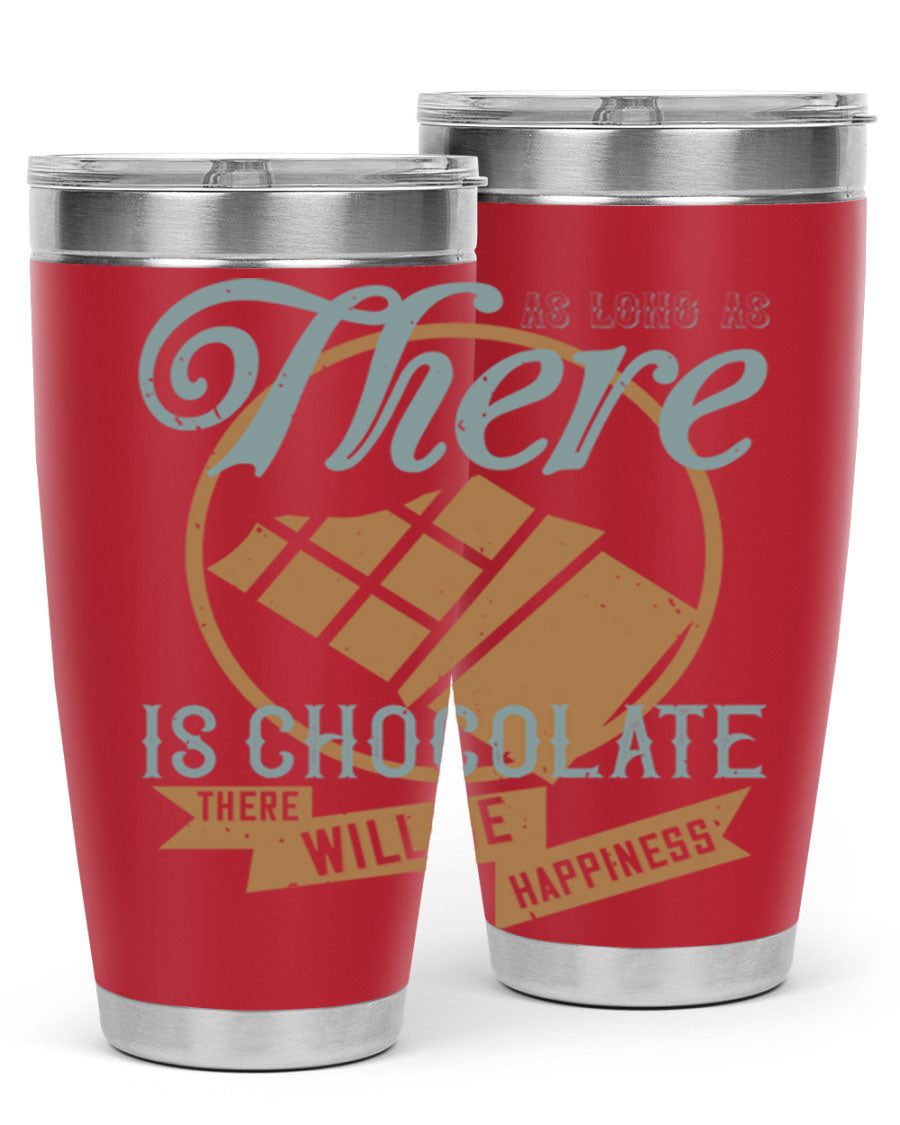 A stylish double wall vacuum stainless steel tumbler with a chocolate-themed design, perfect for keeping beverages hot or cold.