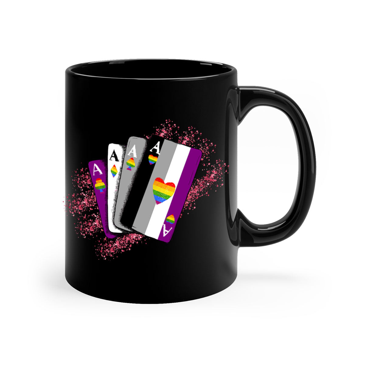 A stylish two-tone Asexual Ace Flag Playing Card Mug with a glossy finish, showcasing the asexual pride flag design.