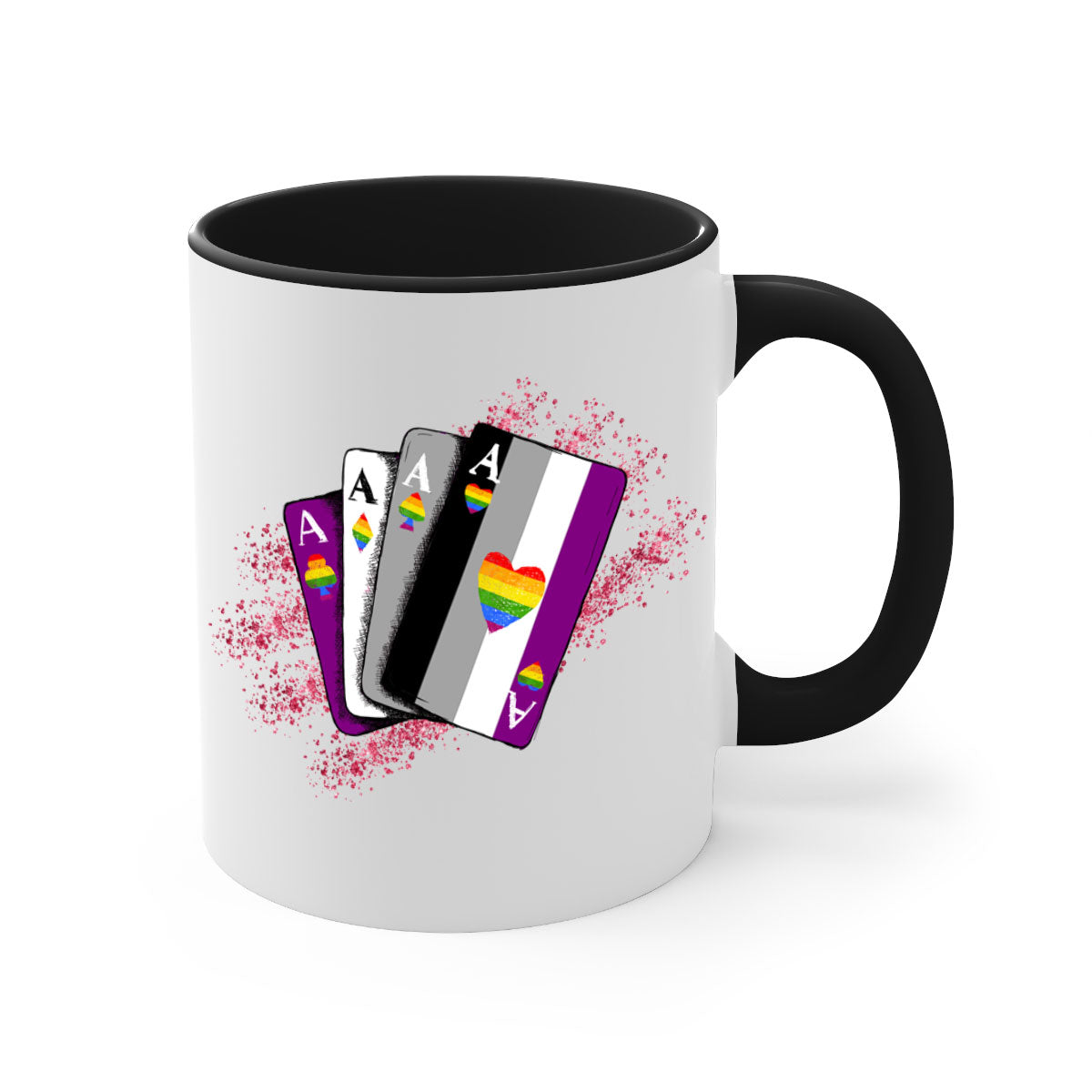 A stylish two-tone Asexual Ace Flag Playing Card Mug with a glossy finish, showcasing the asexual pride flag design.