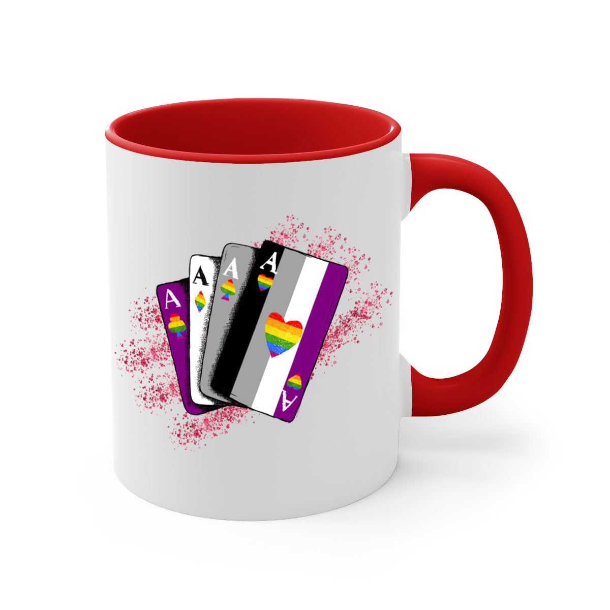 A stylish two-tone Asexual Ace Flag Playing Card Mug with a glossy finish, showcasing the asexual pride flag design.